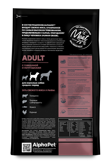С говядиной и потрошками для взрослых собак средних пород